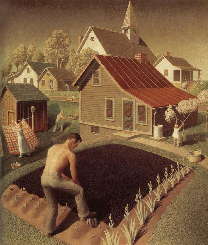 Grant Wood Town Spring oil painting picture